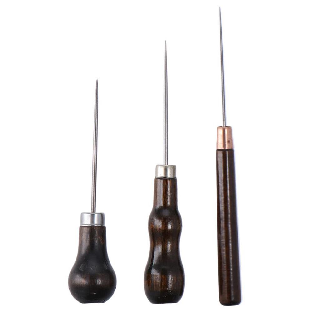 Leatherwork Awl - 3 Stuks Houten Handvat Krasgereedschap, Lederen
