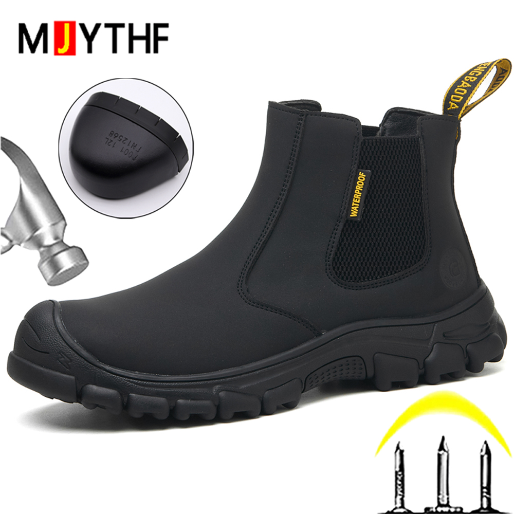 Leather Work Fabric - Waterdichte werklaarzen Heren Punctiebestendige veiligheidsschoenen Vonkbestendige