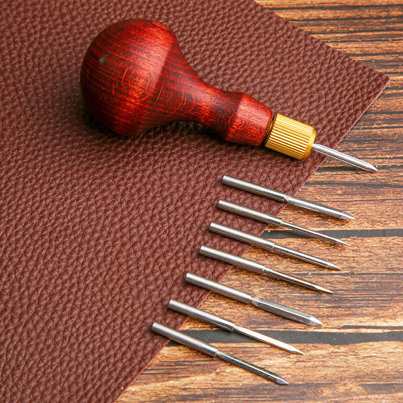 Leatherwork Awl - 1Set DIY Lederen Punch Priem Houten