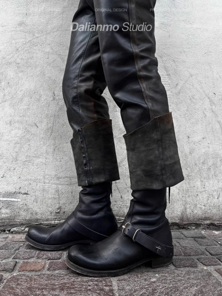 Leather Work Youtube - Zwarte coole korte laarzen voor heren