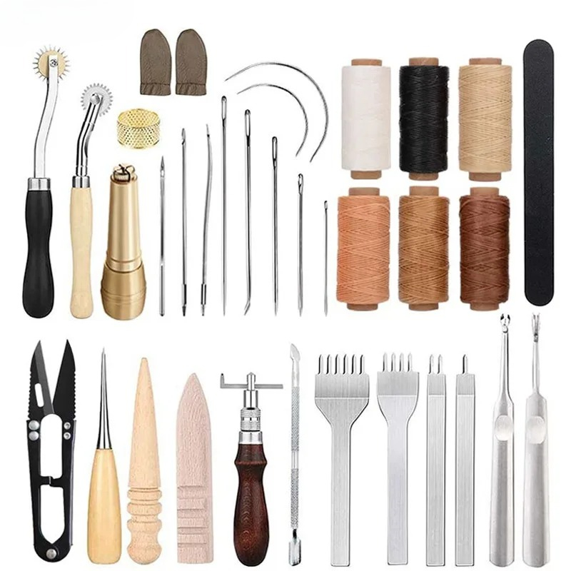 Leatherwork Awl - 25-delige lederbewerkingsset voor beginners, DIY ledercraft