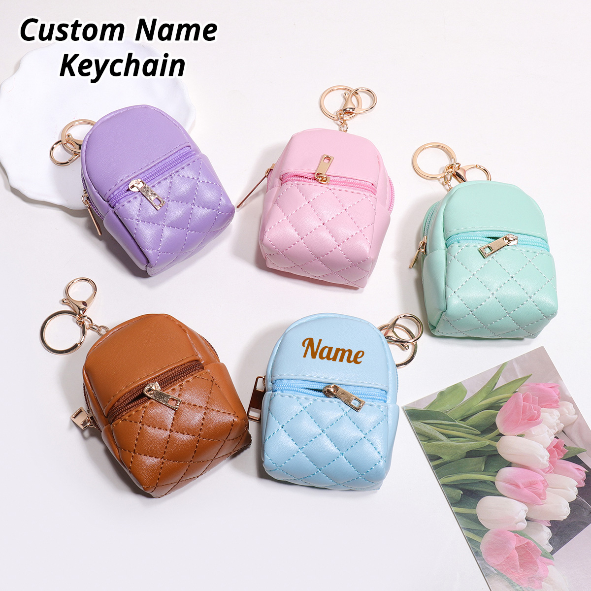 Leatherwork Wallet - Mini aangepaste naam sleutelhanger portemonnee gepersonaliseerde