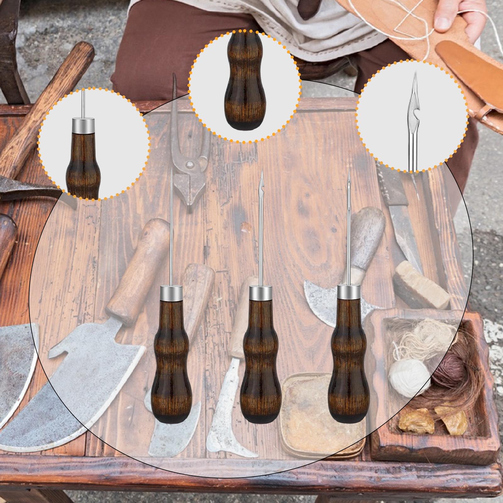 Leatherwork Awl - Handnaaigereedschapset met naaispeld voor precisie leerbewerking,