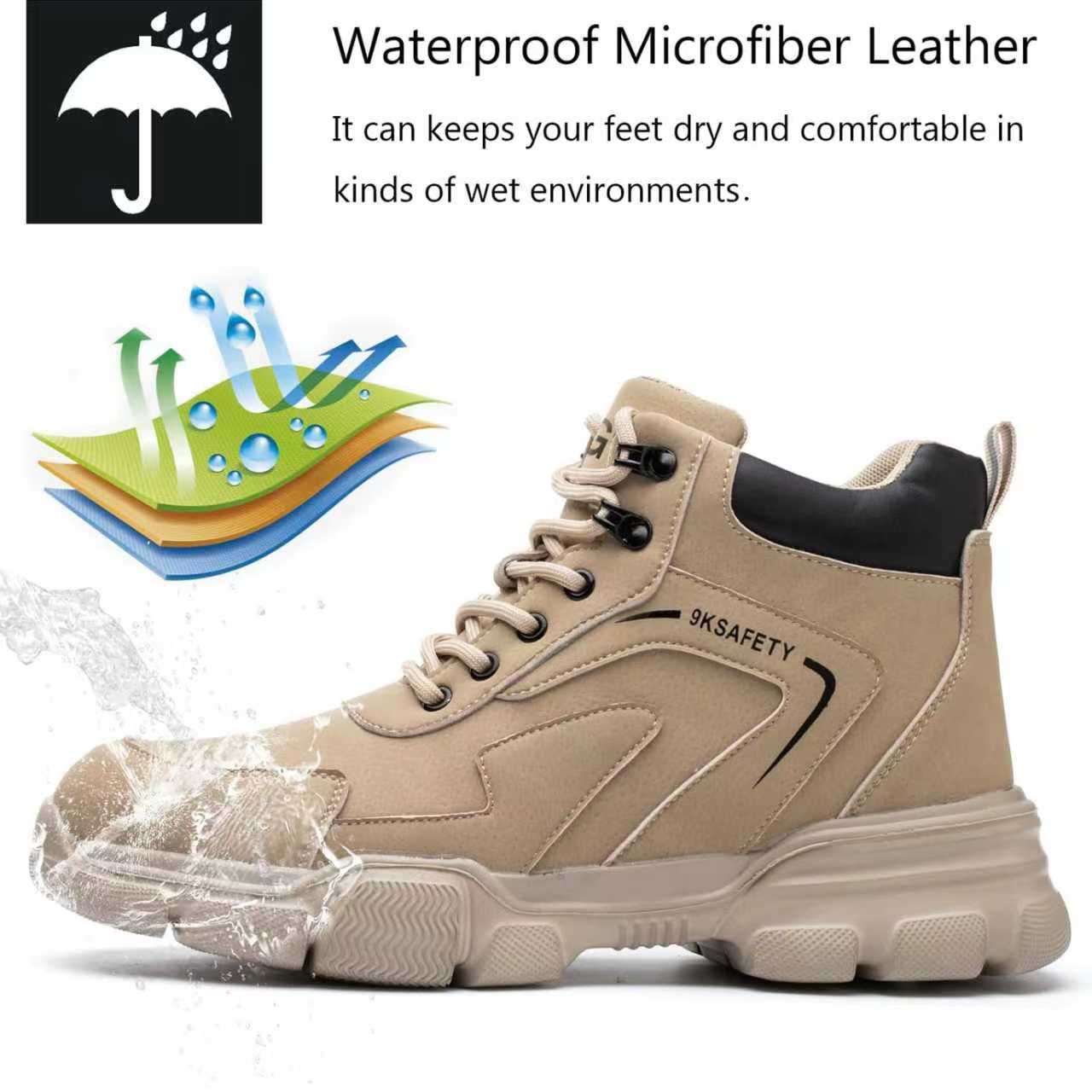 Unisex bruine hoge PU waterafs - Leather Work Fabric recensie en prijs